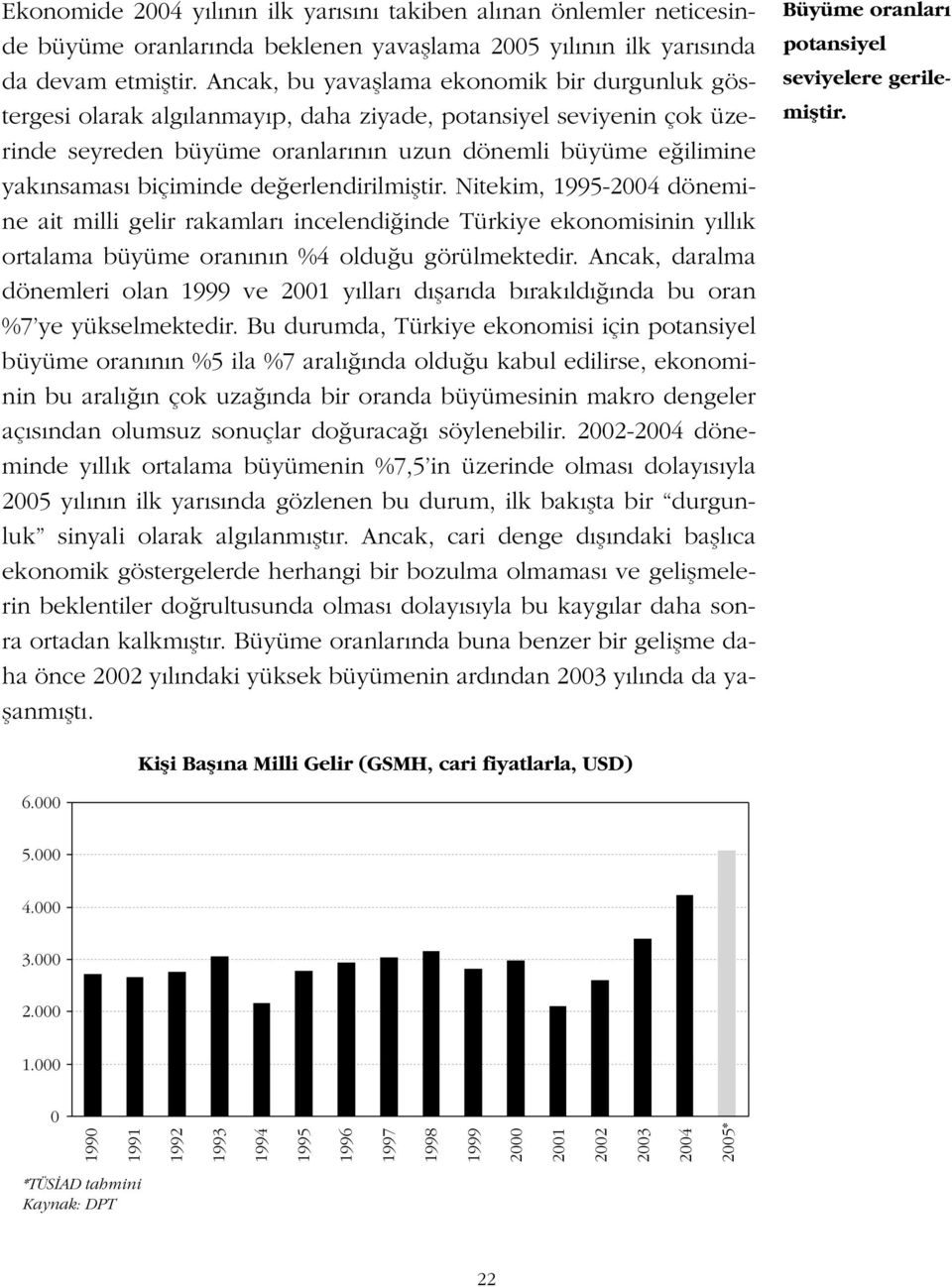 biçiminde de erlendirilmifltir. Nitekim, 1995-2004 dönemine ait milli gelir rakamlar incelendi inde Türkiye ekonomisinin y ll k ortalama büyüme oran n n %4 oldu u görülmektedir.