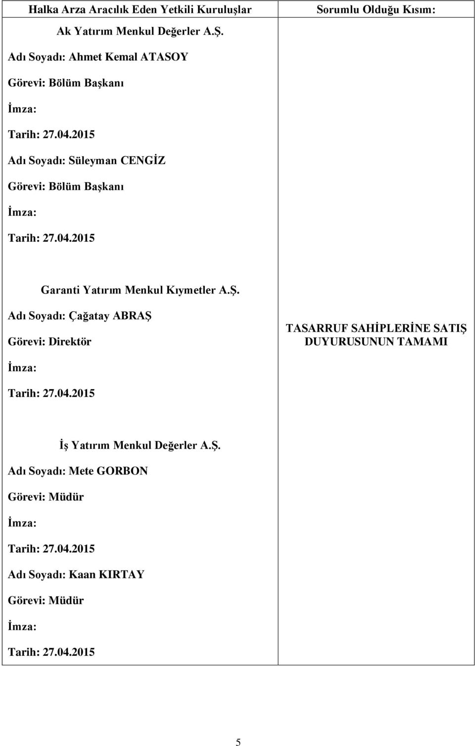 Bölüm Başkanı Garanti Yatırım Menkul Kıymetler A.Ş.