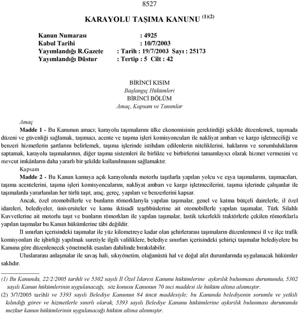 KARAYOLU TAŞIMA KANUNU (1)(2) - PDF Free Download