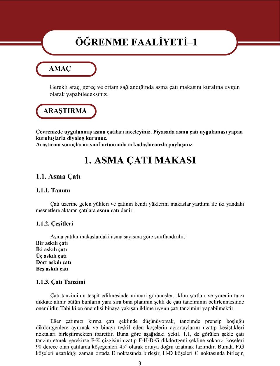 1. Asma Çatı 1.1.1. Tanımı 1. ASMA ÇATI MAKASI Çatı üzerine gelen yükleri ve çatının kendi yüklerini makaslar yardımı ile iki yandaki mesnetlere aktaran çatılara asma çatı denir. 1.1.2.