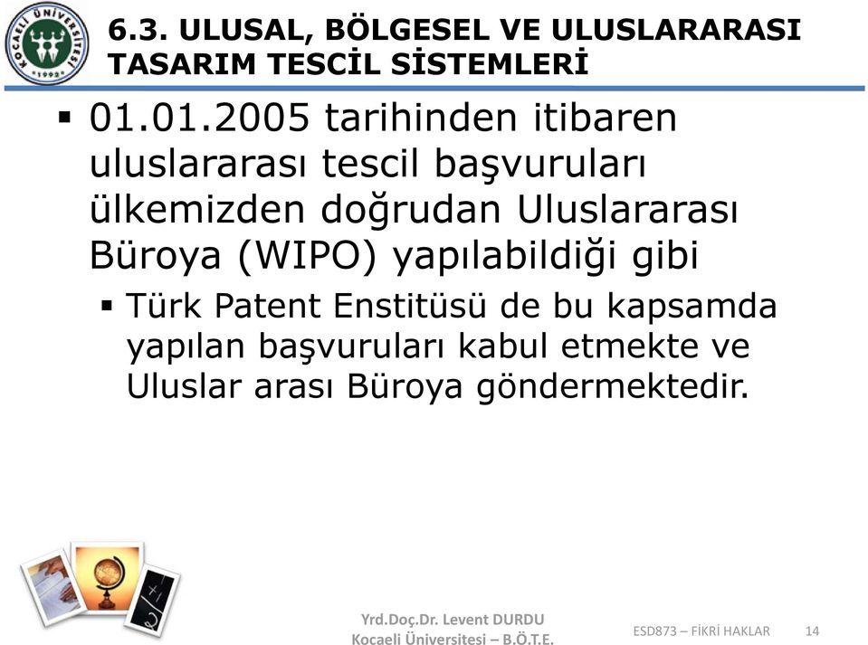 Uluslararası Büroya (WIPO) yapılabildiği gibi Türk Patent Enstitüsü de bu