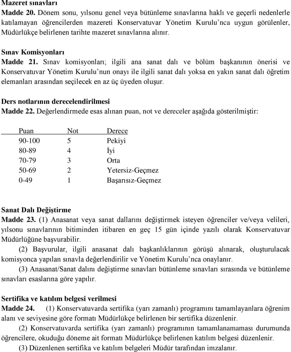 mazeret sınavlarına alınır. Sınav Komisyonları Madde 21.