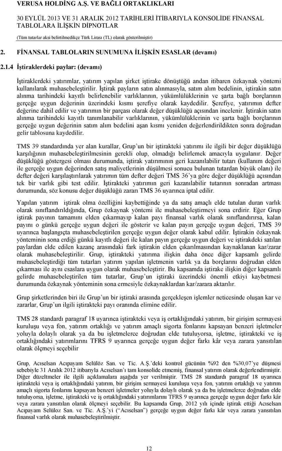 üzerindeki kısmı şerefiye olarak kaydedilir. Şerefiye, yatırımın defter değerine dahil edilir ve yatırımın bir parçası olarak değer düşüklüğü açısından incelenir.