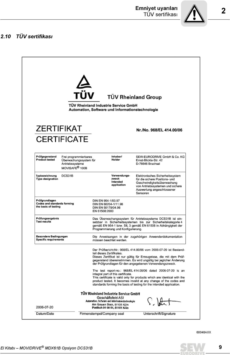 10 TÜV sertifikası 60048AXX
