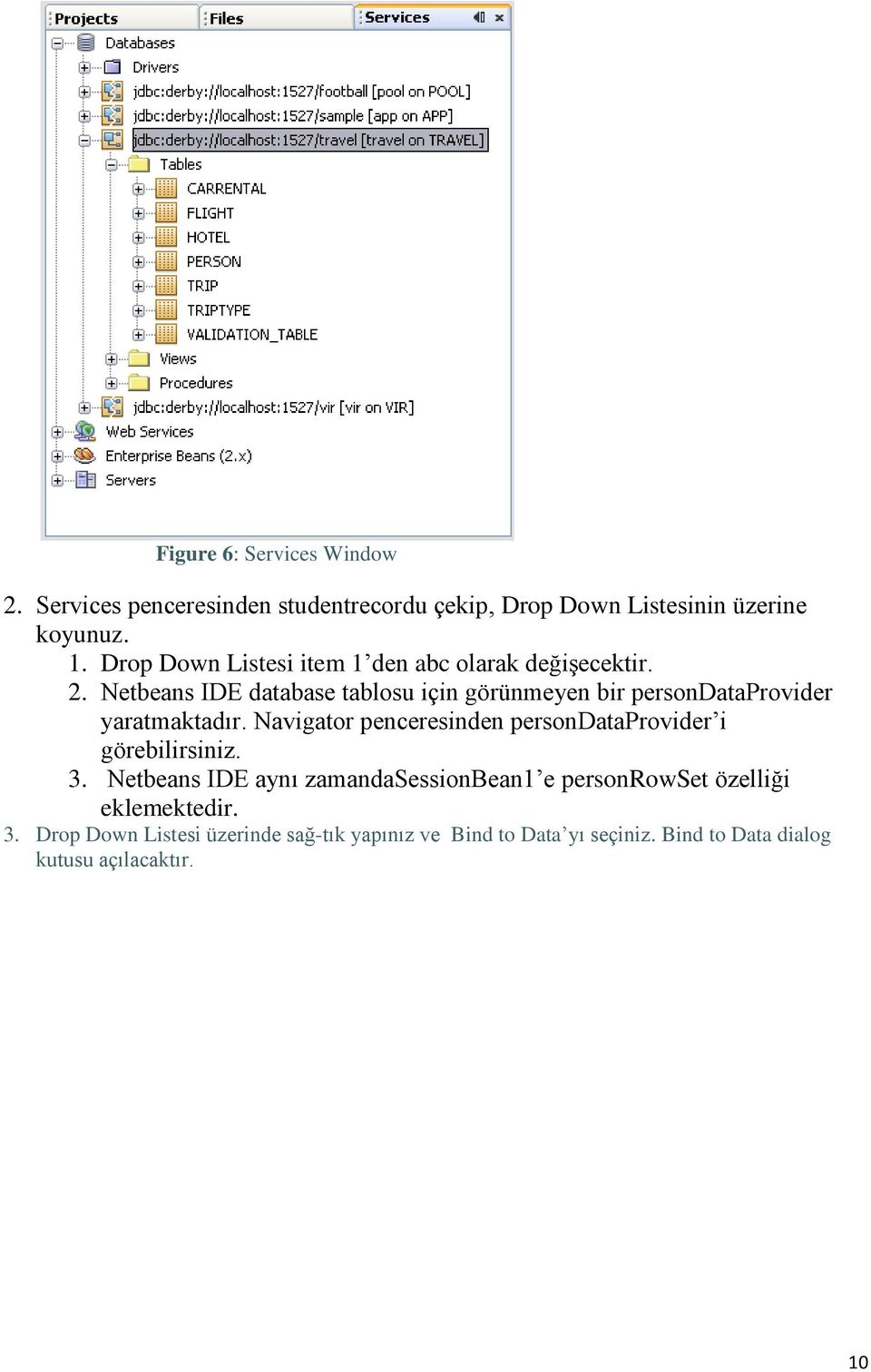Netbeans IDE database tablosu için görünmeyen bir persondataprovider yaratmaktadır.