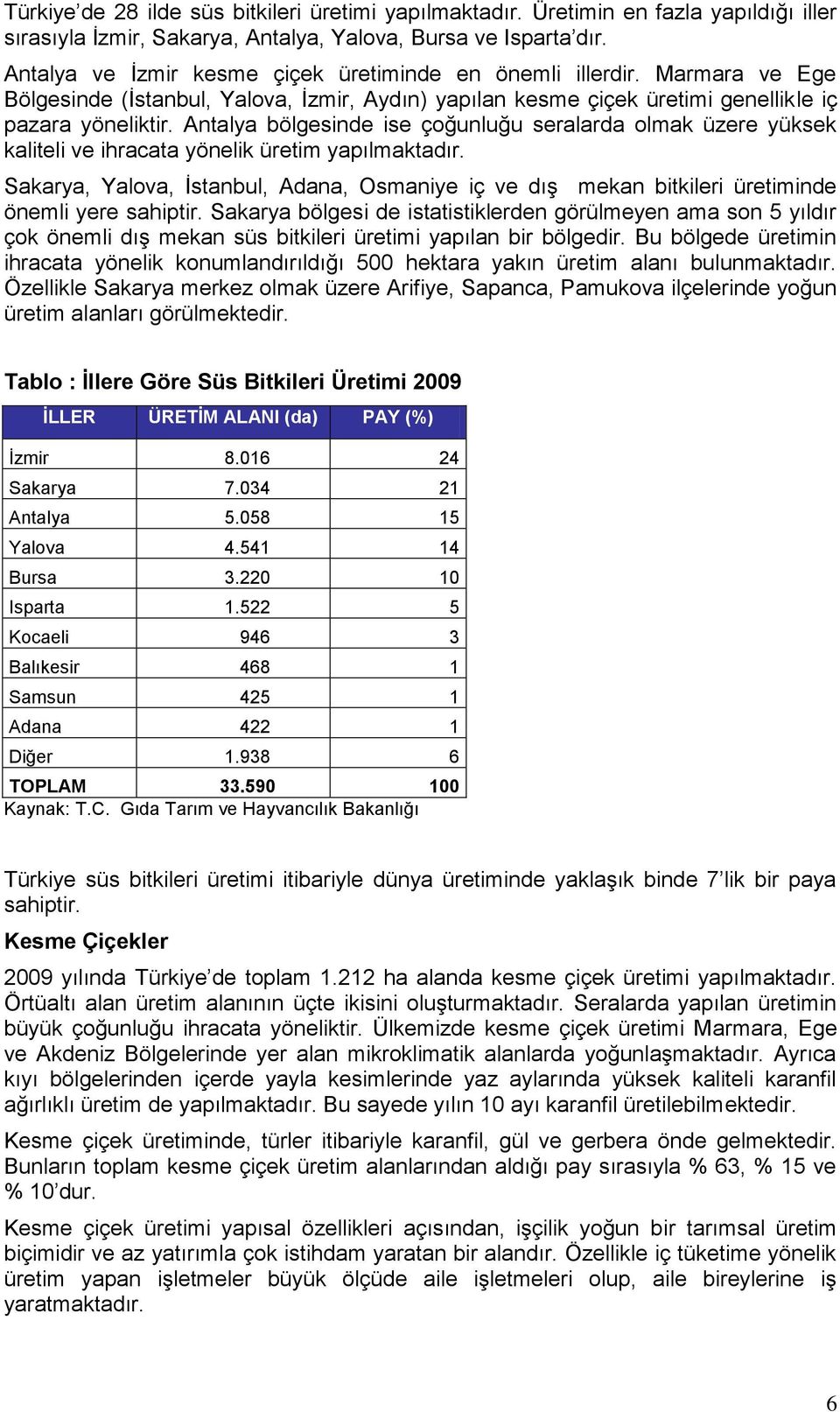 Antalya bölgesinde ise çoğunluğu seralarda olmak üzere yüksek kaliteli ve ihracata yönelik üretim yapılmaktadır.