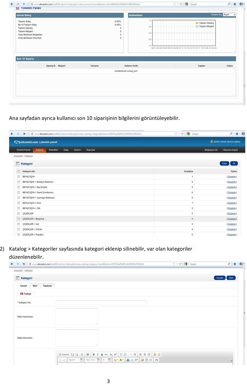 2) Katalog > Kategoriler sayfasında kategori