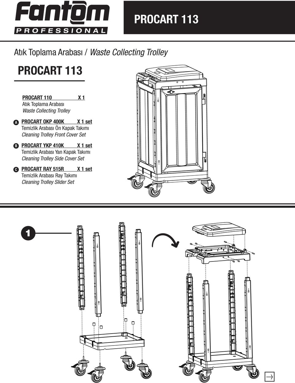 leaning Trolley Front over Set PRORT YKP 410K X 1 set Temizlik rabası Yan Kapak Takımı