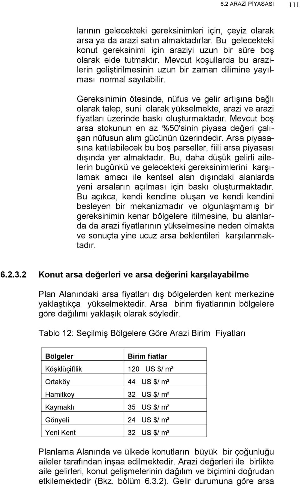 Gereksinimin ötesinde, nüfus ve gelir artışına bağlı olarak talep, suni olarak yükselmekte, arazi ve arazi fiyatları üzerinde baskı oluşturmaktadır.