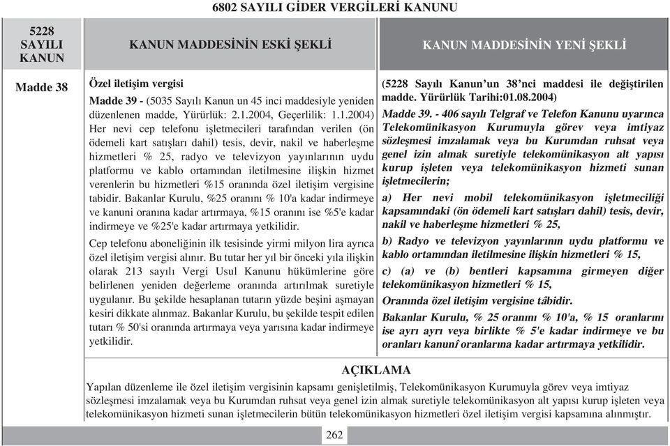 1.2004) Her nevi cep telefonu iflletmecileri taraf ndan verilen (ön ödemeli kart sat fllar dahil) tesis, devir, nakil ve haberleflme hizmetleri % 25, radyo ve televizyon yay nlar n n uydu platformu