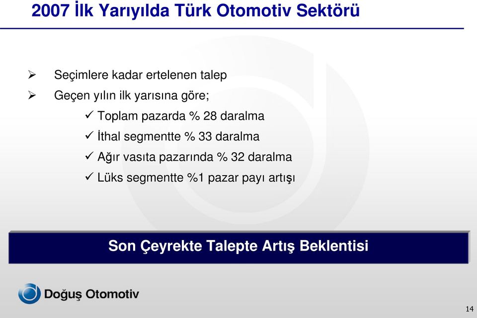 İthal segmentte % 33 daralma Ağır vasıta pazarında % 32 daralma