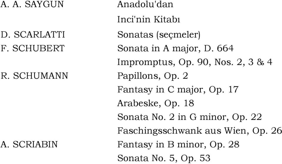 SCHUMANN Papillons, Op. 2 Fantasy in C major, Op. 17 Arabeske, Op. 18 Sonata No.