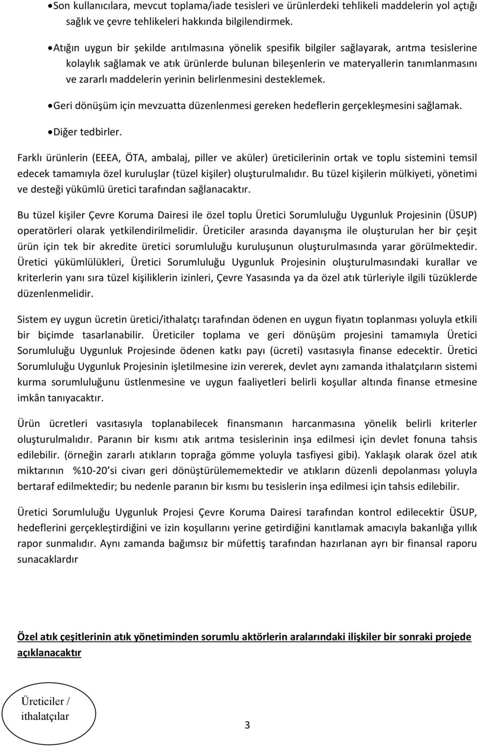 maddelerin yerinin belirlenmesini desteklemek. Geri dönüşüm için mevzuatta düzenlenmesi gereken hedeflerin gerçekleşmesini sağlamak. Diğer tedbirler.