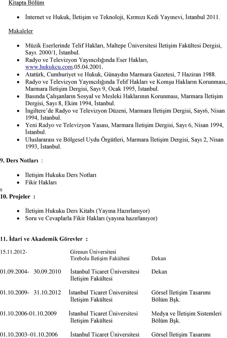 Radyo ve Televizyon Yayıncılığında Telif Hakları ve Komşu Hakların Korunması, Marmara İletişim Dergisi, Sayı 9, Ocak 1995, İstanbul.