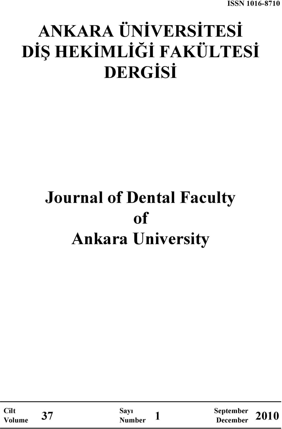 Dental Faculty of Ankara University Cilt