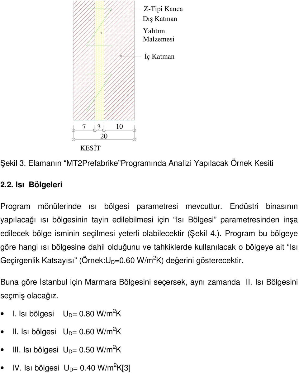 Program bu bölgeye göre hangi ısı bölgesine dahil olduğunu ve tahkiklerde kullanılacak o bölgeye ait Isı Geçirgenlik Katsayısı (Örnek:U D =0.60 W/m 2 K) değerini gösterecektir.