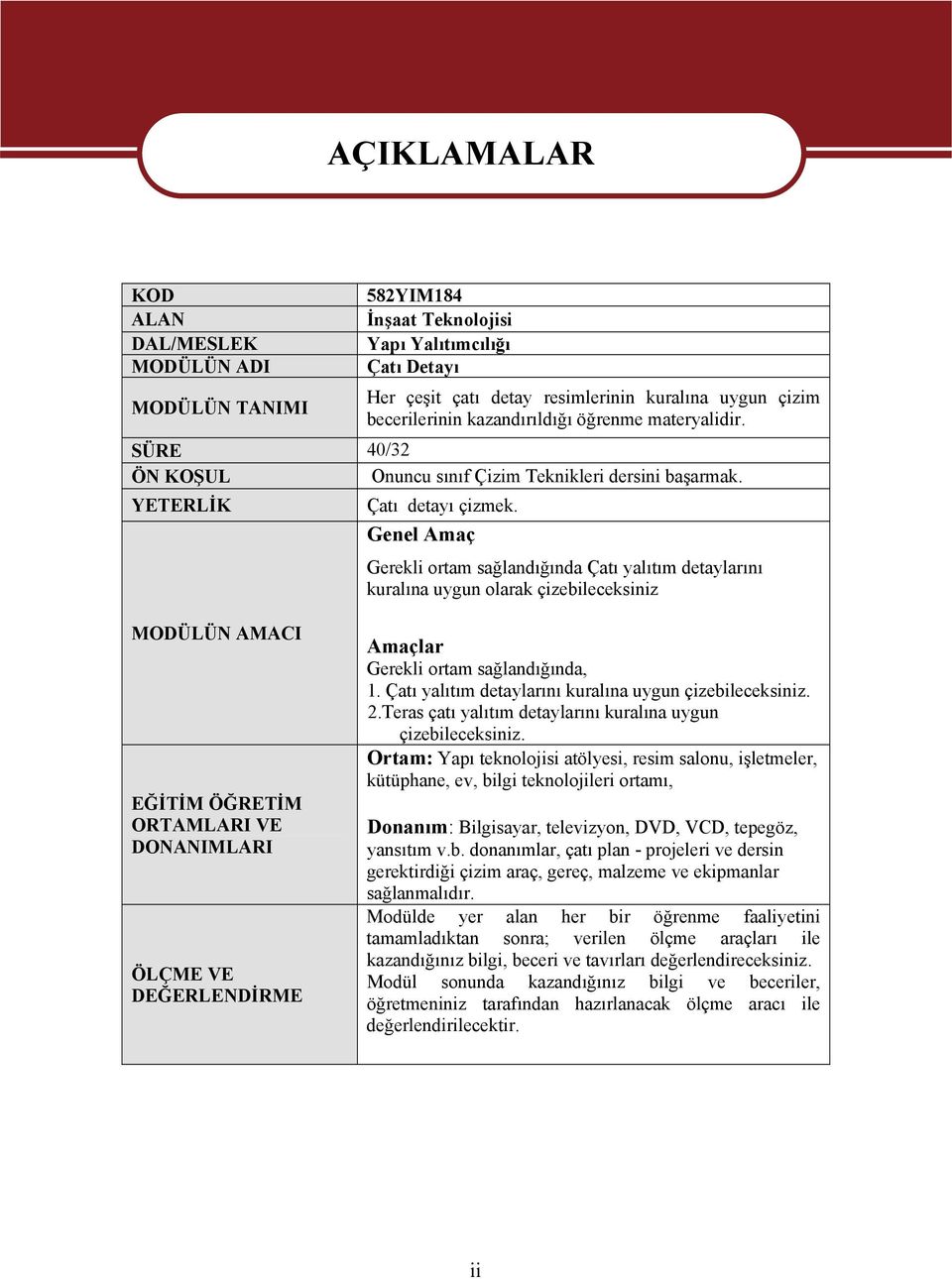 Genel Amaç Gerekli ortam sağlandığında Çatı yalıtım detaylarını kuralına uygun olarak çizebileceksiniz MODÜLÜN AMACI EĞİTİM ÖĞRETİM ORTAMLARI VE DONANIMLARI ÖLÇME VE DEĞERLENDİRME Amaçlar Gerekli