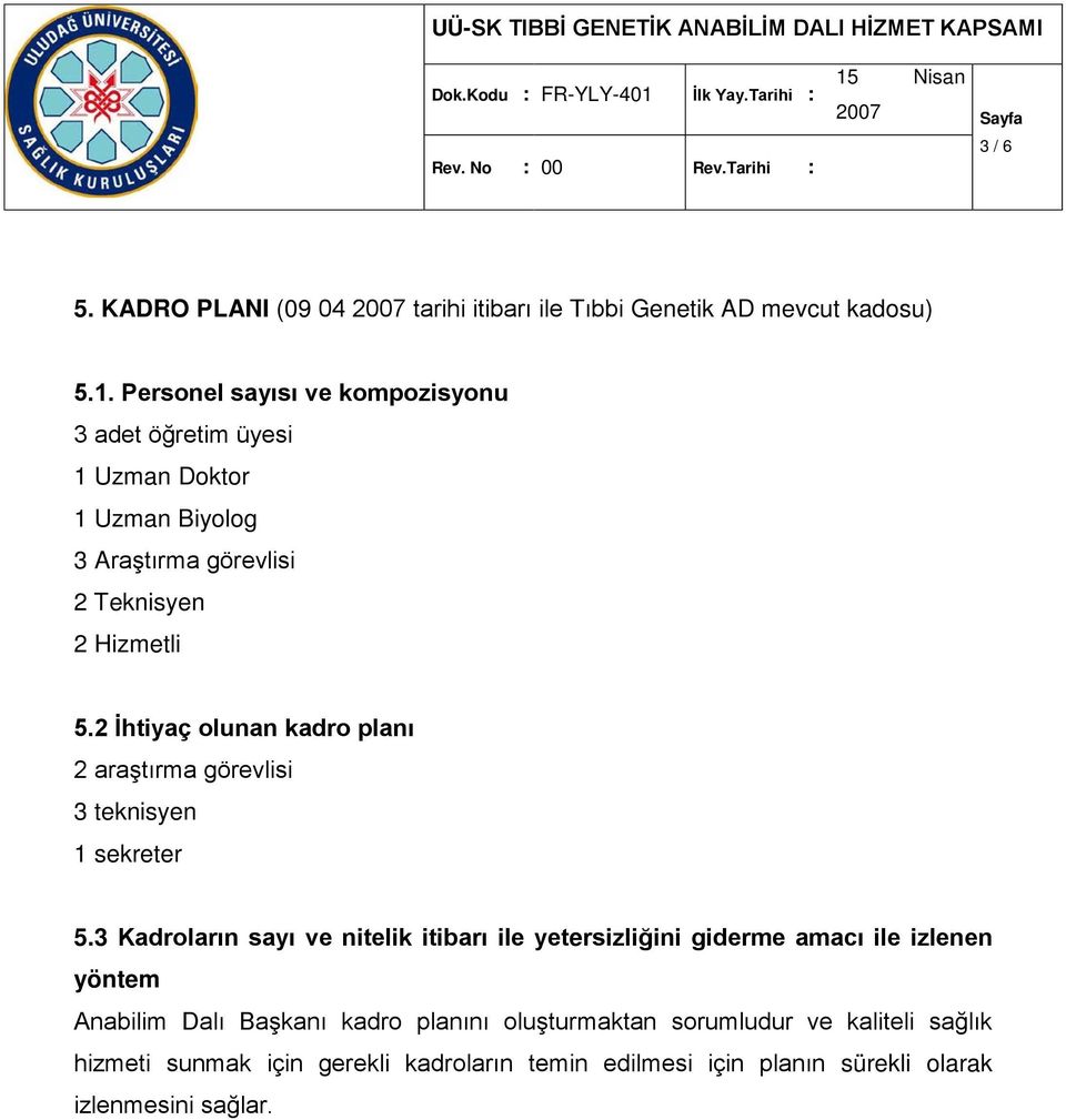 2 İhtiyaç olunan kadro planı 2 araştırma görevlisi 3 teknisyen 1 sekreter 5.