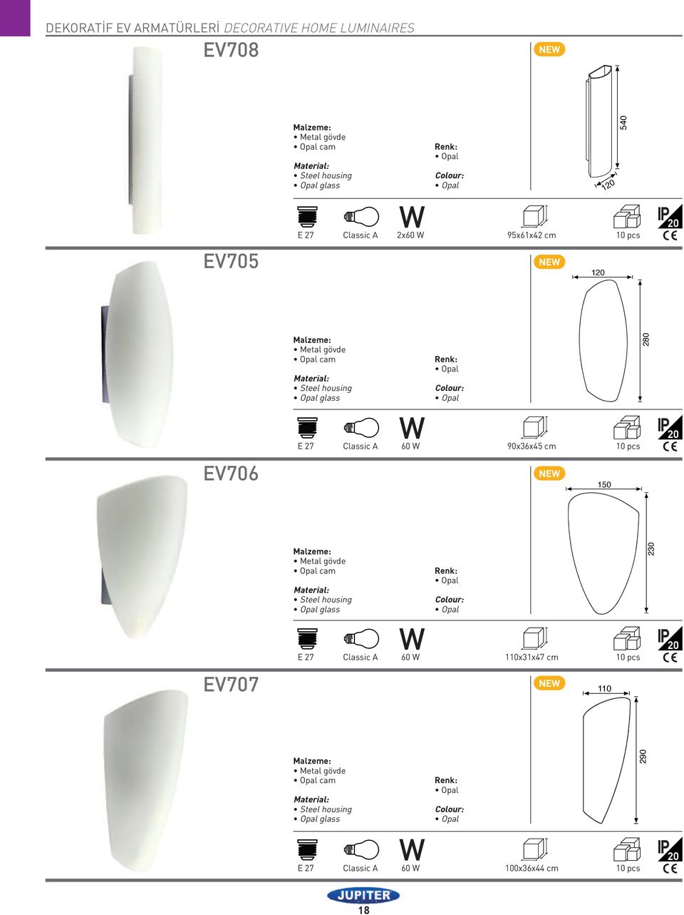 pcs Y NE 150 230 EV707 E 27 Classic A 60 110x31x47 cm 10