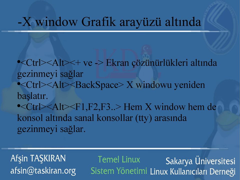 windowu yeniden başlatır. <Ctrl><Alt><F1,F2,F3.