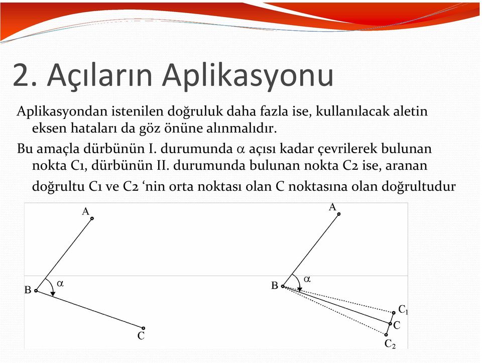 durumunda α açısı kadar çevrilerek bulunan nokta C1, dürbünün II.