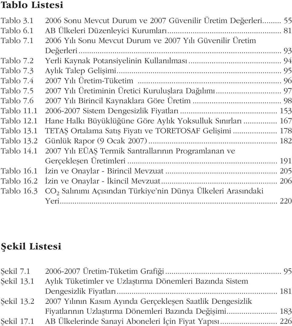 4 2007 Yýlý Üretim-Tüketim... 96 Tablo 7.5 2007 Yýlý Üretiminin Üretici Kuruluþlara Daðýlýmý... 97 Tablo 7.6 2007 Yýlý Birincil Kaynaklara Göre Üretim... 98 Tablo 11.