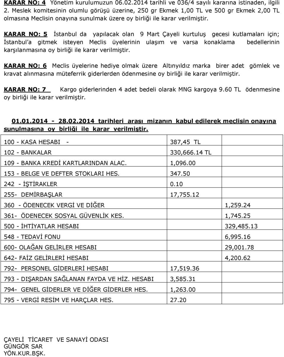 Çayeli kurtuluş gecesi kutlamaları için; İstanbul a gitmek isteyen Meclis üyelerinin ulaşım ve varsa konaklama bedellerinin karşılanmasına oy birliği ile karar KARAR NO: 6 Meclis üyelerine hediye