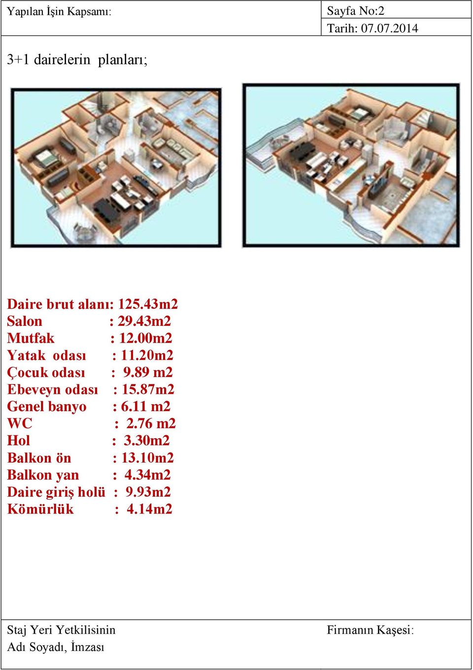 89 m2 Ebeveyn odası : 15.87m2 Genel banyo : 6.11 m2 WC : 2.76 m2 Hol : 3.