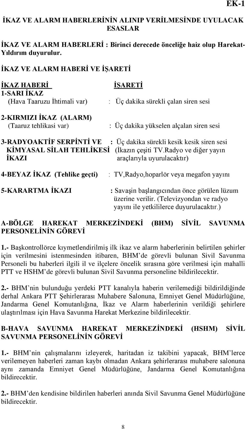 alçalan siren sesi 3-RADYOAKTİF SERPİNTİ VE : Üç dakika sürekli kesik kesik siren sesi KİMYASAL SİLAH TEHLİKESİ (İkazın çeşiti TV.