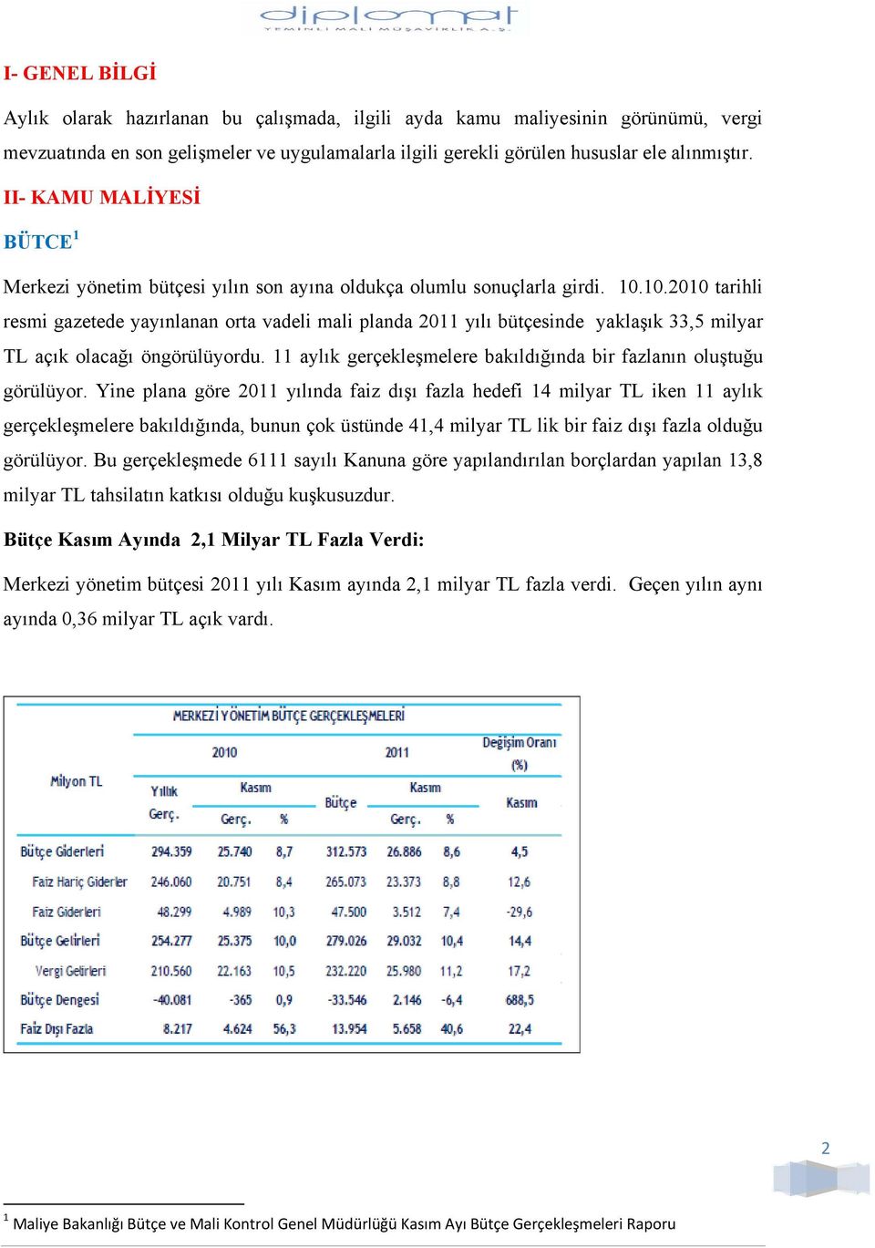 10.2010 tarihli resmi gazetede yayınlanan orta vadeli mali planda 2011 yılı bütçesinde yaklaşık 33,5 milyar TL açık olacağı öngörülüyordu.