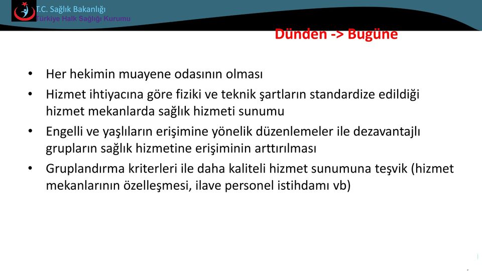 düzenlemeler ile dezavantajlı grupların sağlık hizmetine erişiminin arttırılması Gruplandırma