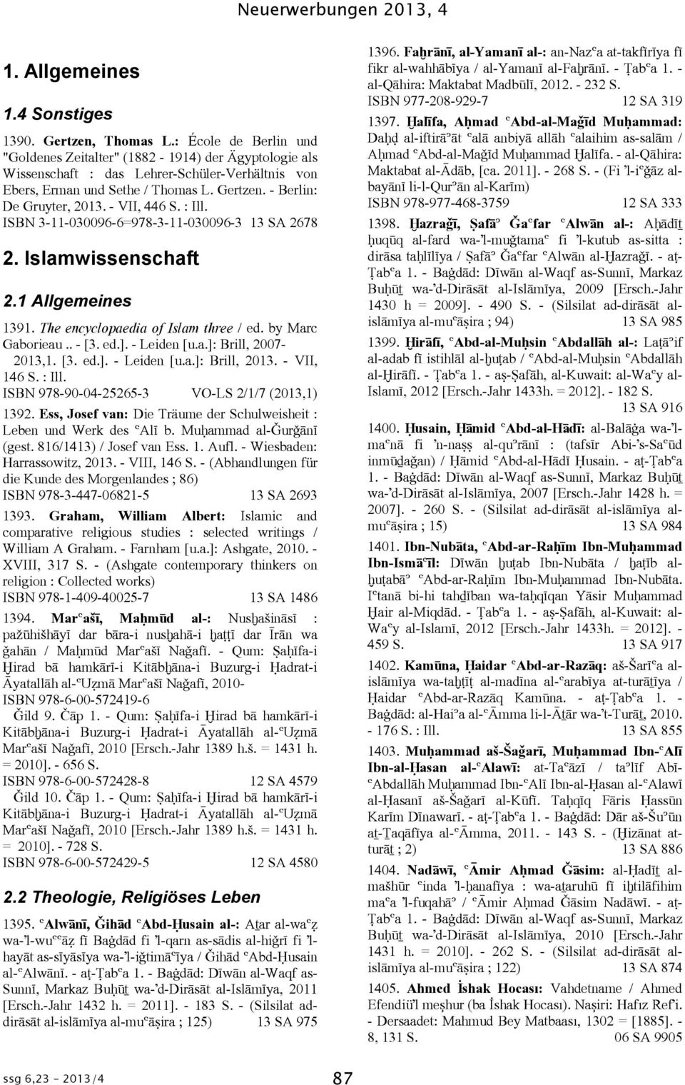 - VII, 446 S. : Ill. ISBN 3-11-030096-6=978-3-11-030096-3 13 SA 2678 2. Islamwissenschaft 2.1 Allgemeines 1391. The encyclopaedia of Islam three / ed. by Marc Gaborieau.. - [3. ed.]. - Leiden [u.a.]: Brill, 2007-2013,1.