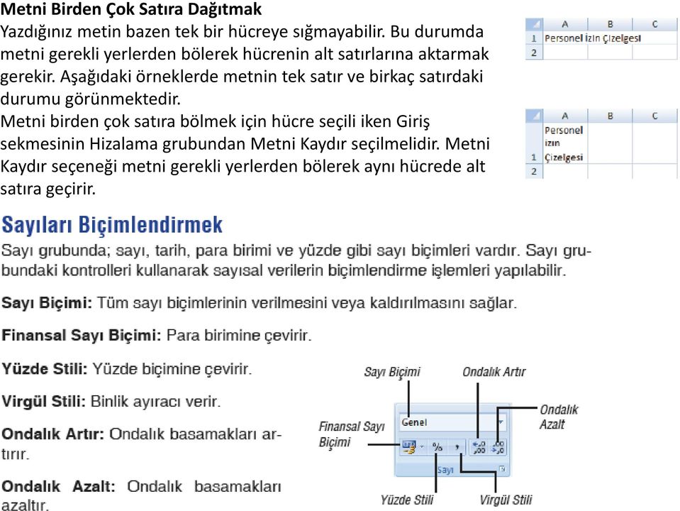 Aşağıdaki örneklerde metnin tek satır ve birkaç satırdaki durumu görünmektedir.