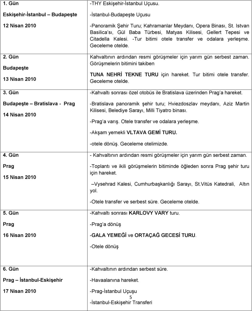 -Tur bitimi otele transfer ve odalara yerleşme. Geceleme otelde. Kahvaltının ardından resmi görüşmeler için yarım gün serbest zaman. Görüşmelerin bitimini takiben TUNA NEHRİ TEKNE TURU için hareket.