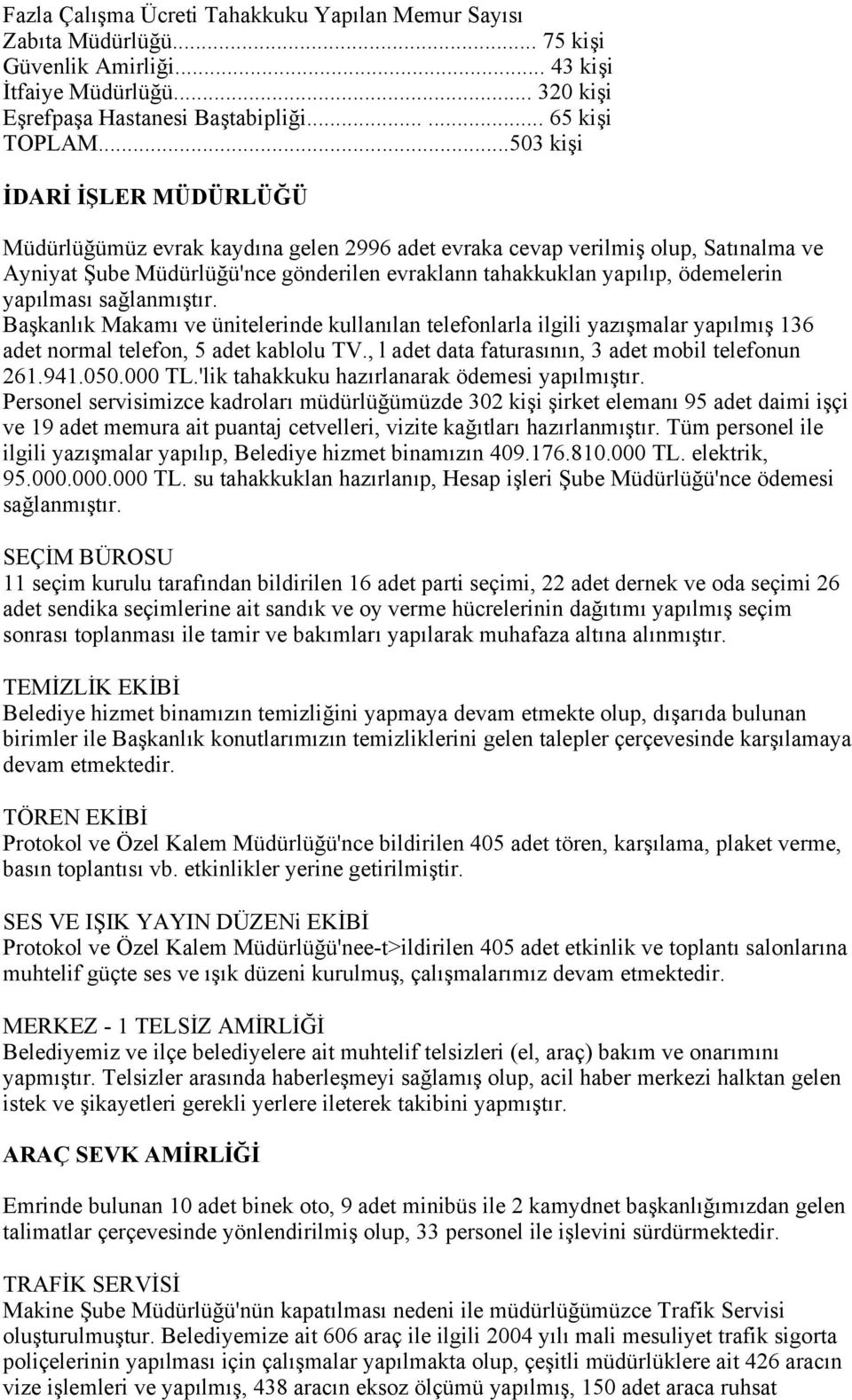 yapılması sağlanmıştır. Başkanlık Makamı ve ünitelerinde kullanılan telefonlarla ilgili yazışmalar yapılmış 136 adet normal telefon, 5 adet kablolu TV.