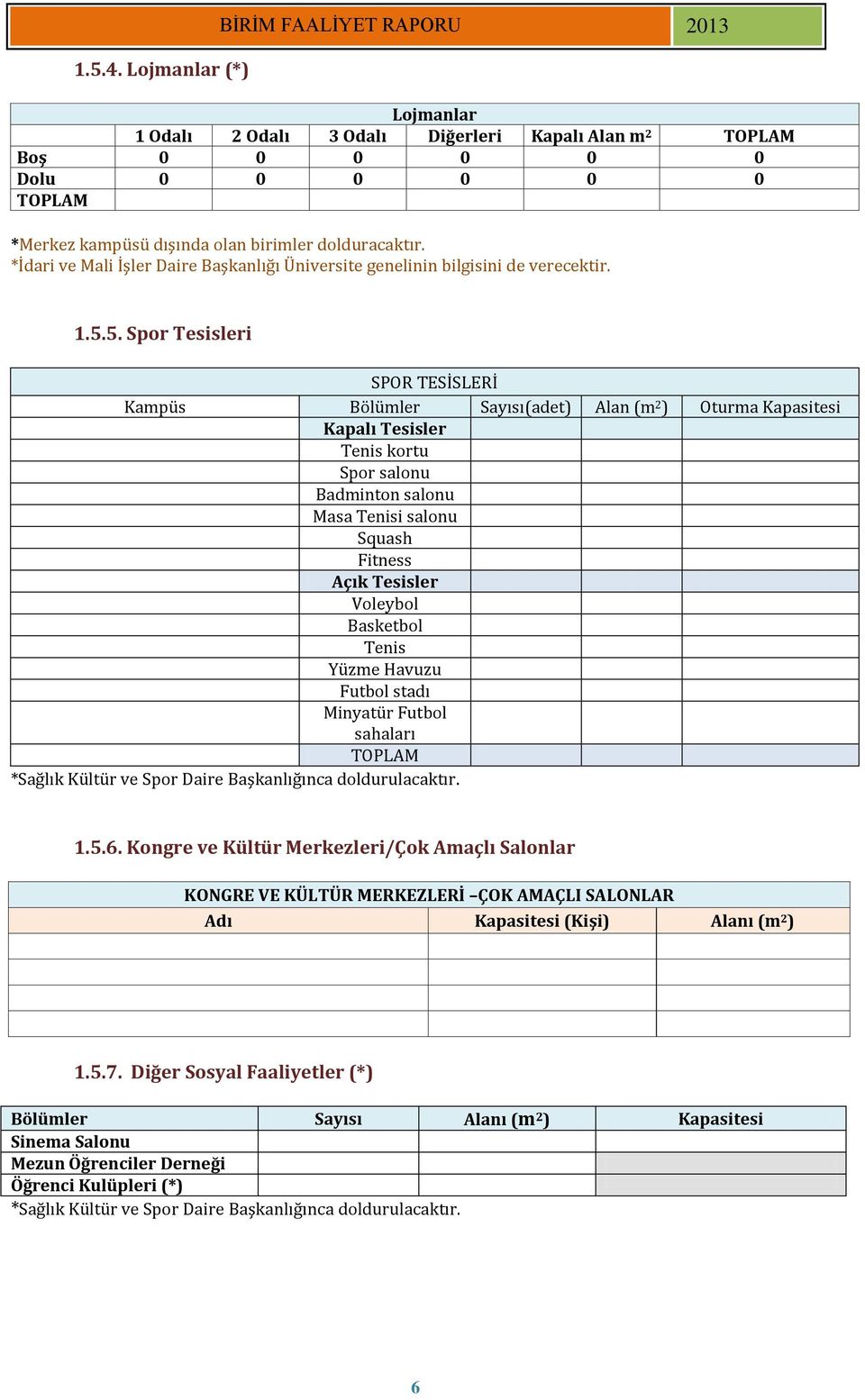 *İdari ve Mali İşler Daire Başkanlığı Üniversite genelinin bilgisini de verecektir. 1.5.