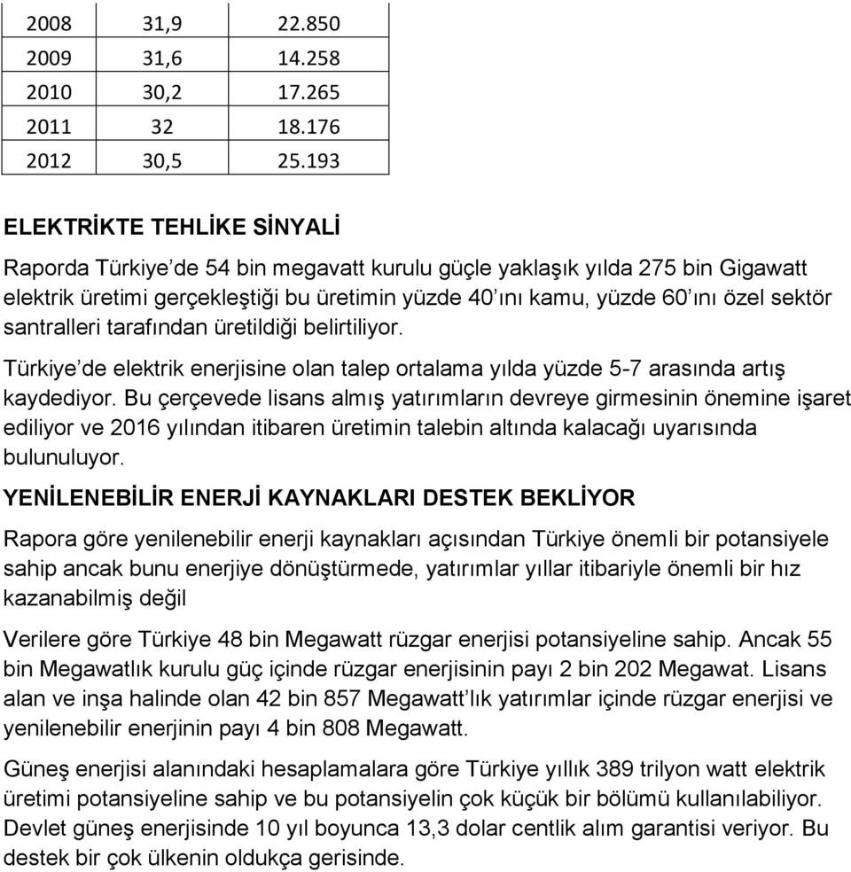 santralleri tarafından üretildiği belirtiliyor. Türkiye de elektrik enerjisine olan talep ortalama yılda yüzde 5-7 arasında artış kaydediyor.