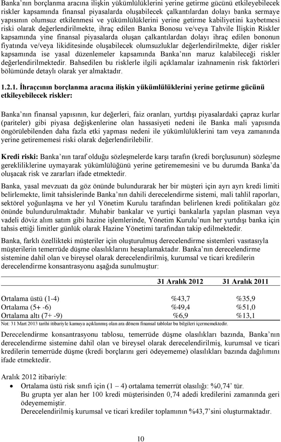 oluşan çalkantılardan dolayı ihraç edilen bononun fiyatında ve/veya likiditesinde oluşabilecek olumsuzluklar değerlendirilmekte, diğer riskler kapsamında ise yasal düzenlemeler kapsamında Banka nın