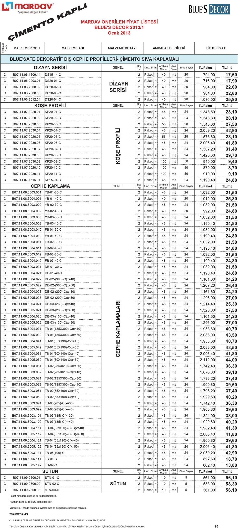 04 DS20-04-C 2 Paket = 40 20 1.036,00 25,90 KÖE PROFL C B07.11.07.2020.01 KP20-01-C 2 Paket = 48 24 1.348,80 28,10 C B07.11.07.2020.02 KP20-02-C 2 Paket = 48 24 1.348,80 28,10 C B07.11.07.2020.03 KP20-03-C 2 Paket = 56 28 1.