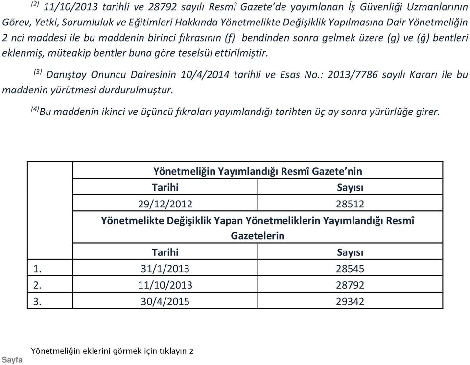 (3) Danıştay Onuncu Dairesinin 10/4/2014 tarihli ve Esas No.: 2013/7786 sayılı Kararı ile bu maddenin yürütmesi durdurulmuştur.