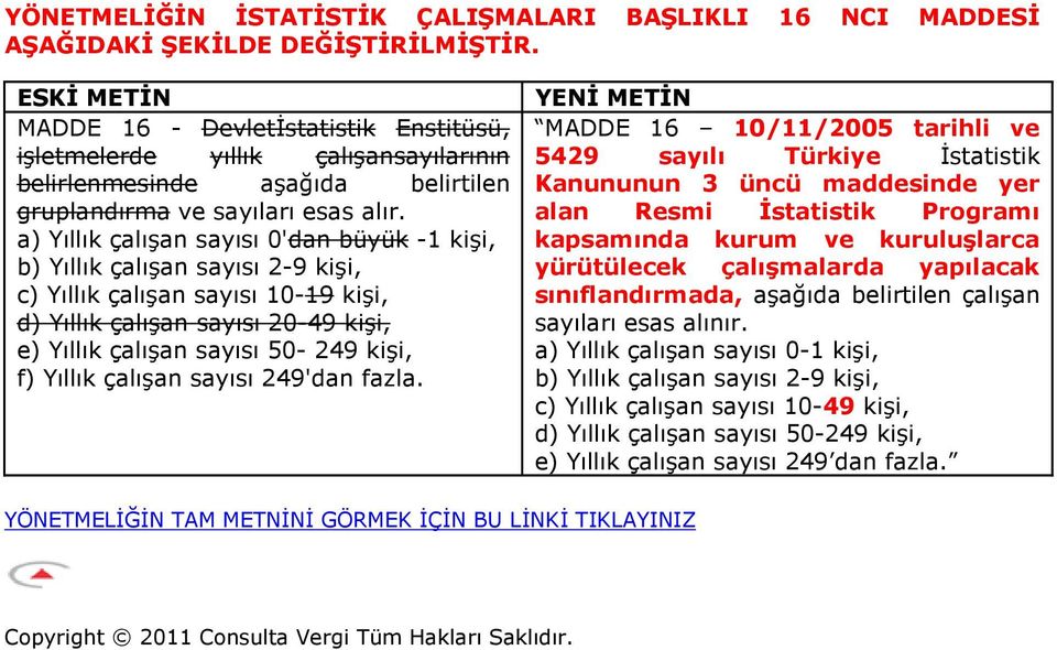 a) Yıllık çalışan sayısı 0'dan büyük -1 kişi, b) Yıllık çalışan sayısı 2-9 kişi, c) Yıllık çalışan sayısı 10-19 kişi, d) Yıllık çalışan sayısı 20-49 kişi, e) Yıllık çalışan sayısı 50-249 kişi, f)