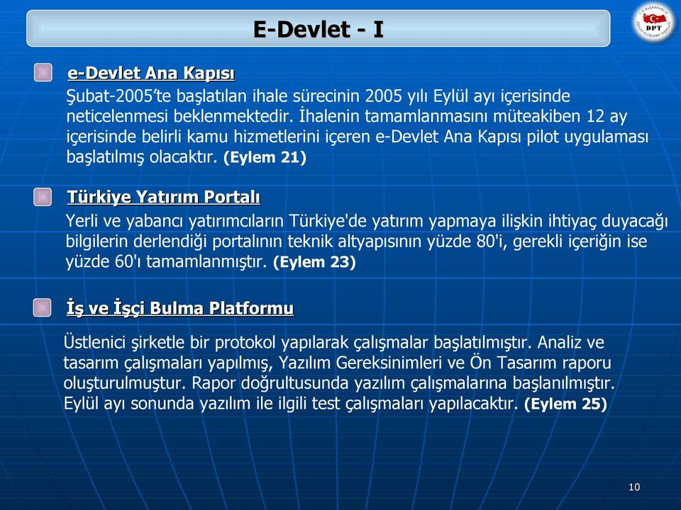 (Eylem 21) Türkiye Yatırım Portalı Yerli ve yabancı yatırımcıların Türkiye'de yatırım yapmaya ilişkin ihtiyaç duyacağı bilgilerin derlendiği portalının teknik altyapısının yüzde 80'i, gerekli