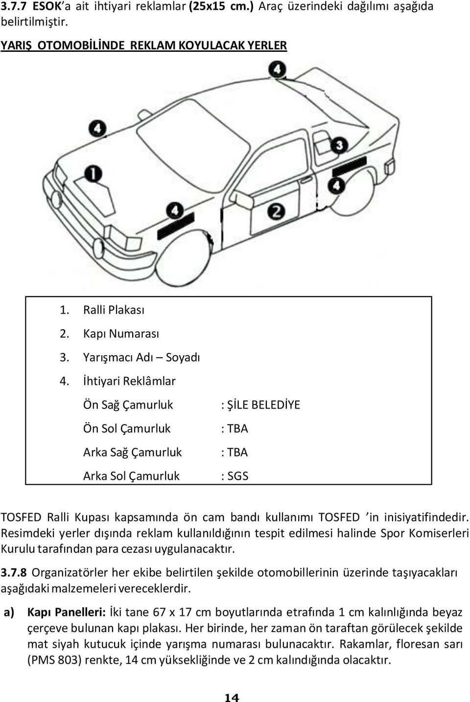 Resimdeki yerler dışında reklam kullanıldığının tespit edilmesi halinde Spor Komiserleri Kurulu tarafından para cezası uygulanacaktır. 3.7.