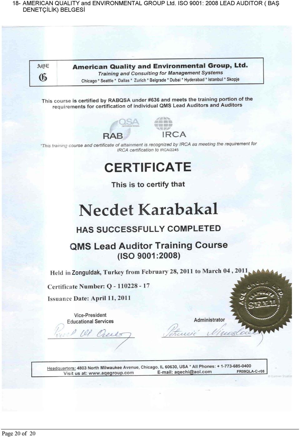 ISO 9001: 2008 LEAD AUDITOR (