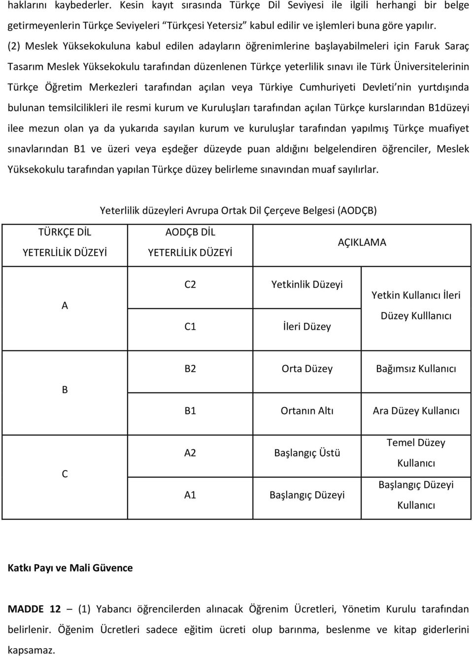 Türkçe Öğretim Merkezleri tarafından açılan veya Türkiye Cumhuriyeti Devleti nin yurtdışında bulunan temsilcilikleri ile resmi kurum ve Kuruluşları tarafından açılan Türkçe kurslarından B1düzeyi ilee