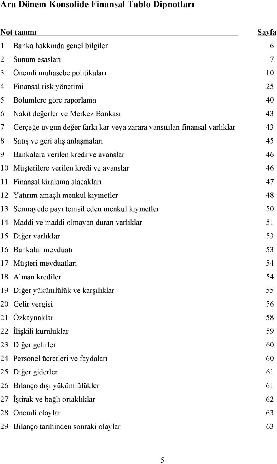 avanslar 46 10 Müşterilere verilen kredi ve avanslar 46 11 Finansal kiralama alacakları 47 12 Yatırım amaçlı menkul kıymetler 48 13 Sermayede payı temsil eden menkul kıymetler 50 14 Maddi ve maddi