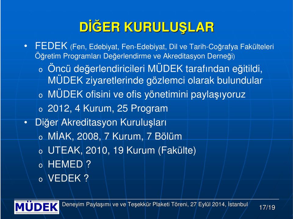 ziyaretlerinde gözlemci larak bulundular MÜDEK fisini ve fis yönetimini paylaşıyruz 2012, 4 Kurum, 25