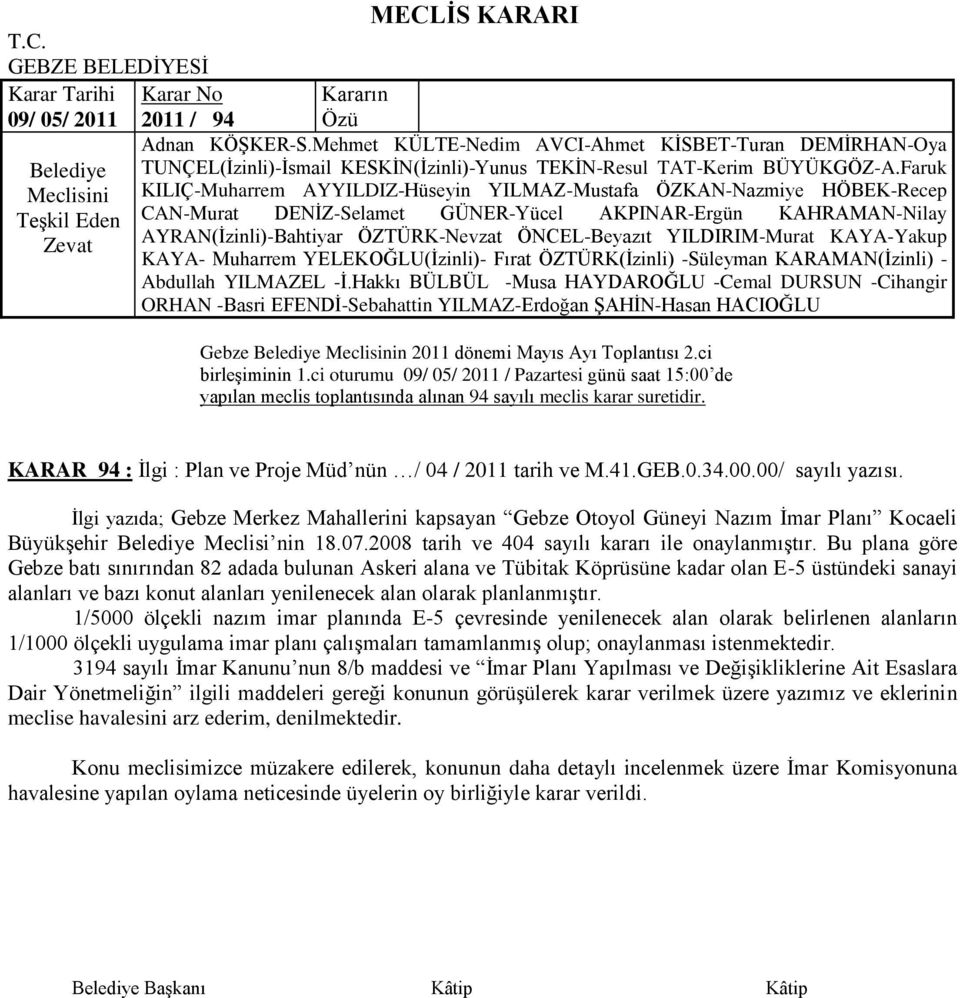 -Süleyman KARAMAN(Ġzinli) - Gebze n 2011 dönemi Mayıs Ayı Toplantısı 2.ci birleģiminin 1.