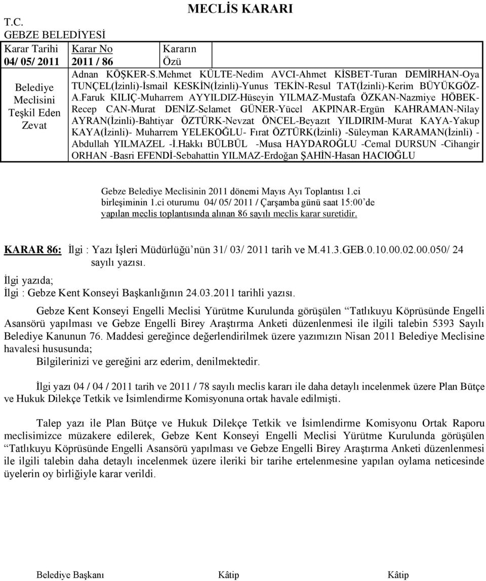 -Süleyman KARAMAN(Ġzinli) - Gebze n 2011 dönemi Mayıs Ayı Toplantısı 1.ci birleģiminin 1.