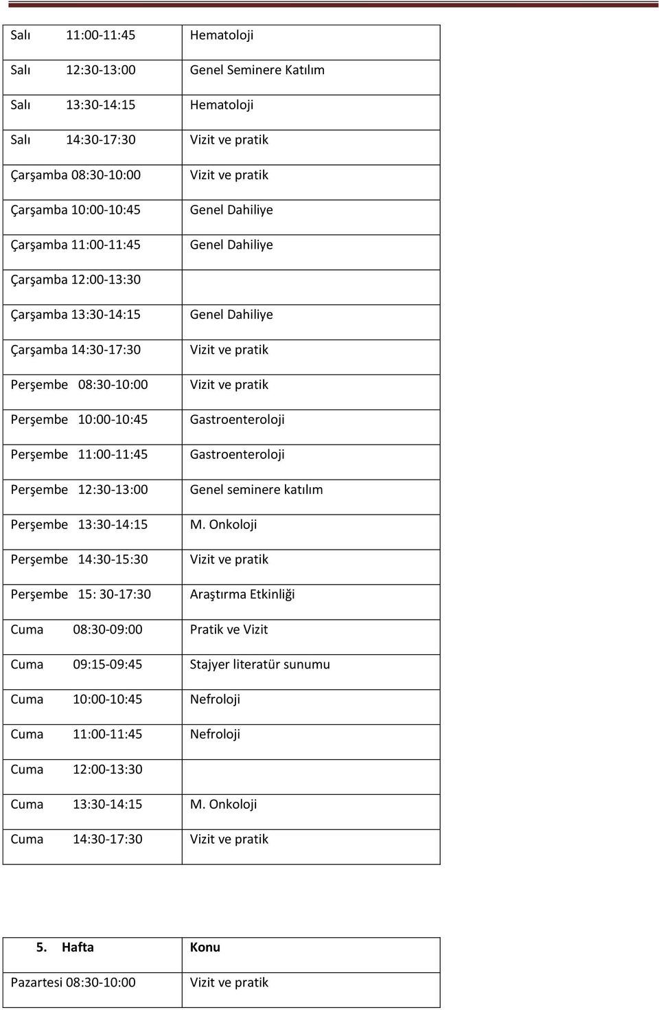 13:30-14:15 Perşembe 14:30-15:30 Perşembe 15: 30-17:30 Genel Dahiliye Gastroenteroloji Gastroenteroloji Genel seminere katılım M.